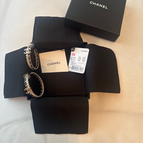 CHANEL Golden/Black/Crystal Women's Hoop Earrings